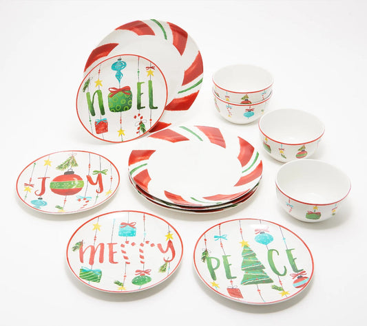 American Atelier 12-Piece Seasonal Porcelain Dinnerware Set Christmas