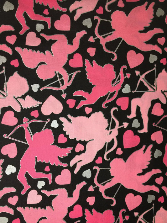 Benartex Valentine Cupids Love Black 100% Cotton Fabric Price per Yard