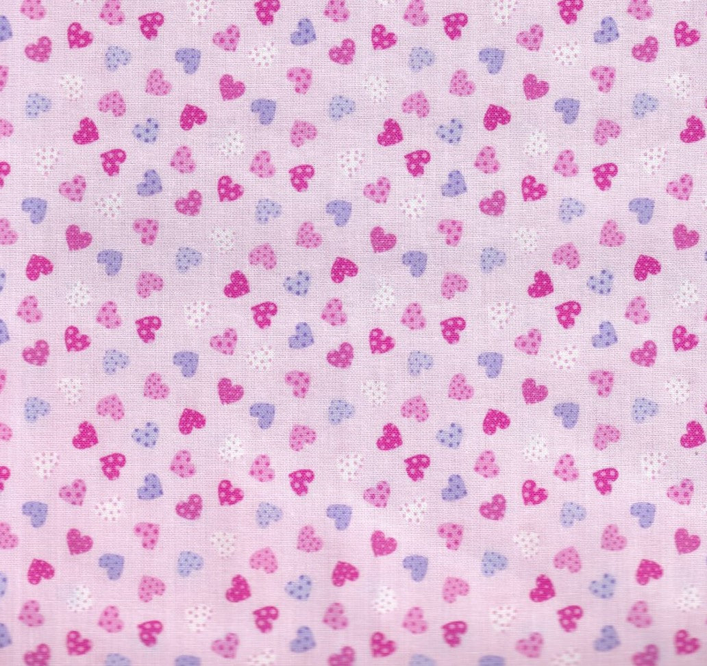 Valentine Mini Patterned Hearts on Pink 100% Cotton Price per Yard