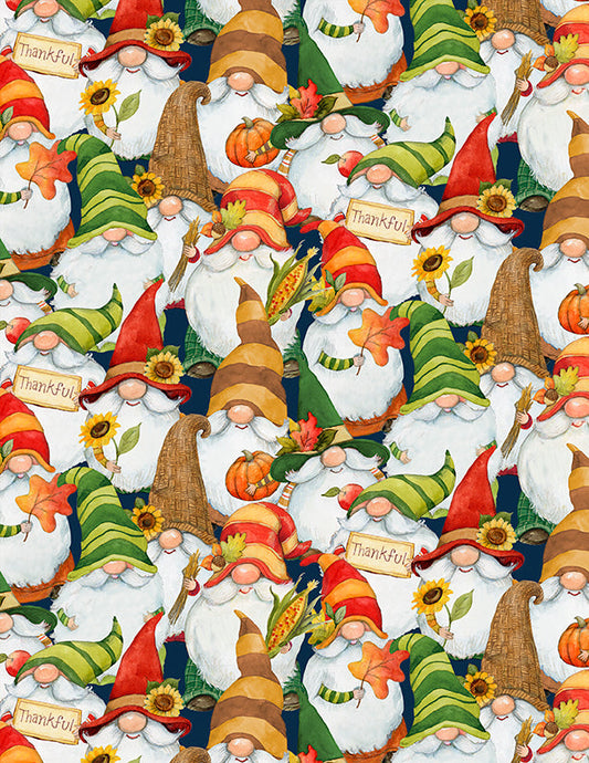 Price Per Yard Gnome-kin Patch Wilmington Prints 100% Cotton Fall Autumn Thanksgiving