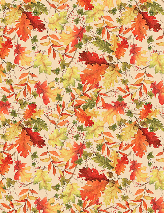 Wilmington Prints Thanksgiving Tossed Leaves Cream Gnome-kin Patch 100% Cotton Fall Autumn