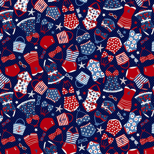 Star Spangled Beach Collection Patriotic Studio E By the Yard 100% Cotton Red White Blue