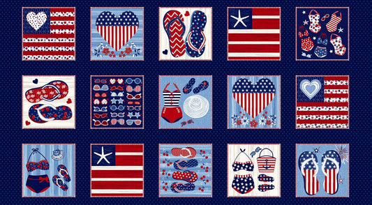 Studio E Patriotic Blocks on Blue Star Spangled Beach Collection  100% Cotton
