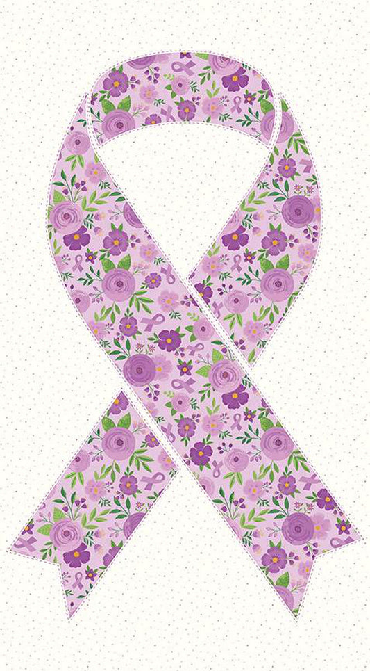 24 Inch Strength In Lavender Ribbon Panel Breast Cancer Awareness Riley Blake 100% Cotton