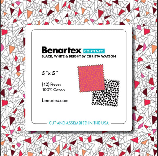 42 Five Inch Squares Black White & Bright Charm Pack Benartex