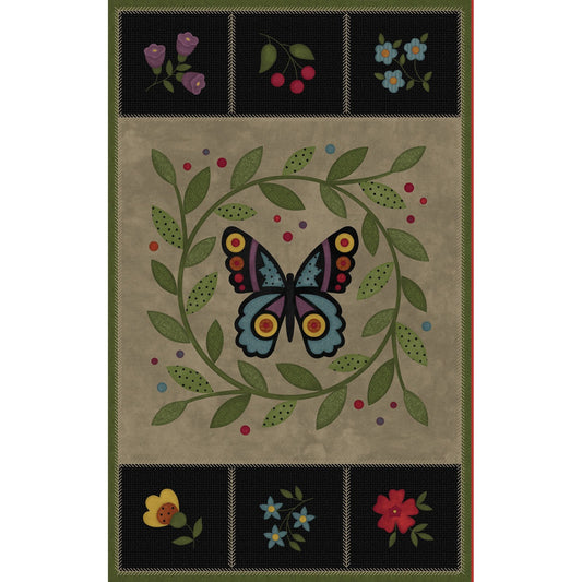 44 x 27 FLANNEL Bonnie's Butterflies Panel 100% Cotton Floral