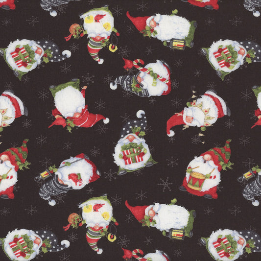 44 x 36  Baby It's Gnomes Out Tossed Gnomes Black Wilmington Prints 100% Cotton Christmas