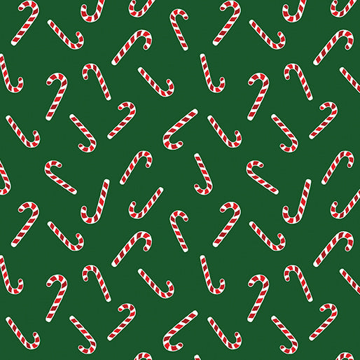 44 x 36 Candy Canes on Green Benartex 100% Cotton Christmas