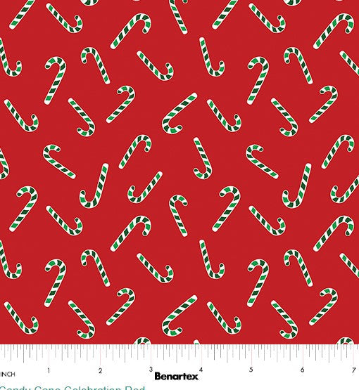 44 x 36 Candy Canes on Red Benartex 100% Cotton Christmas