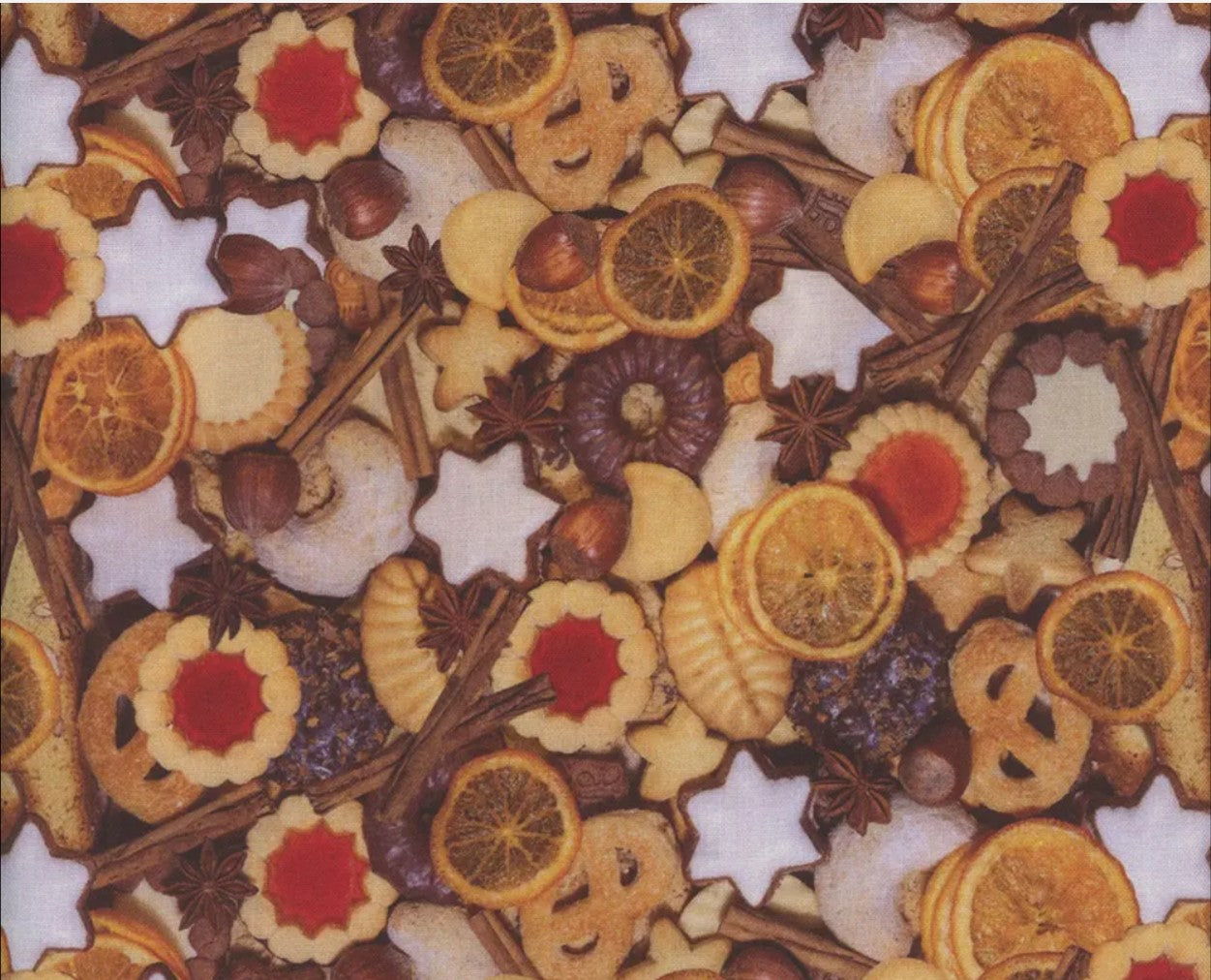 44 x 36 Christmas Cookies Nuts and Fruits 100% Cotton Fabric