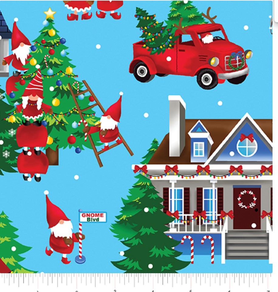 44 x 36 Christmas Gnome Sweet Gnome on Blue Benartex 100% Cotton
