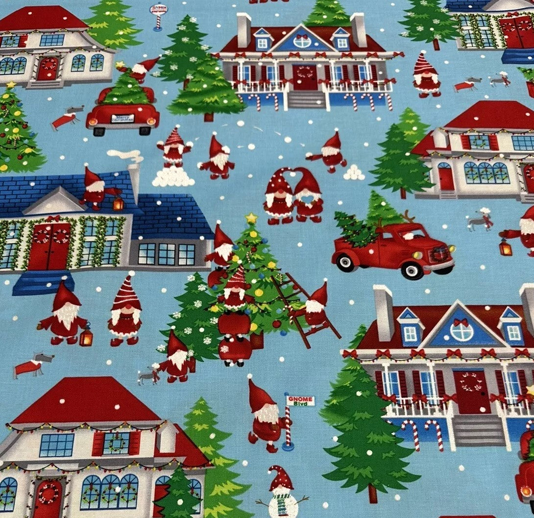 44 x 36 Christmas Gnome Sweet Gnome on Blue Benartex 100% Cotton
