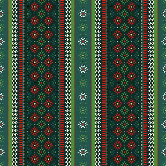 44 x 36 Christmas Green Metallic Border Stripes Maywood Studio 100% Cotton