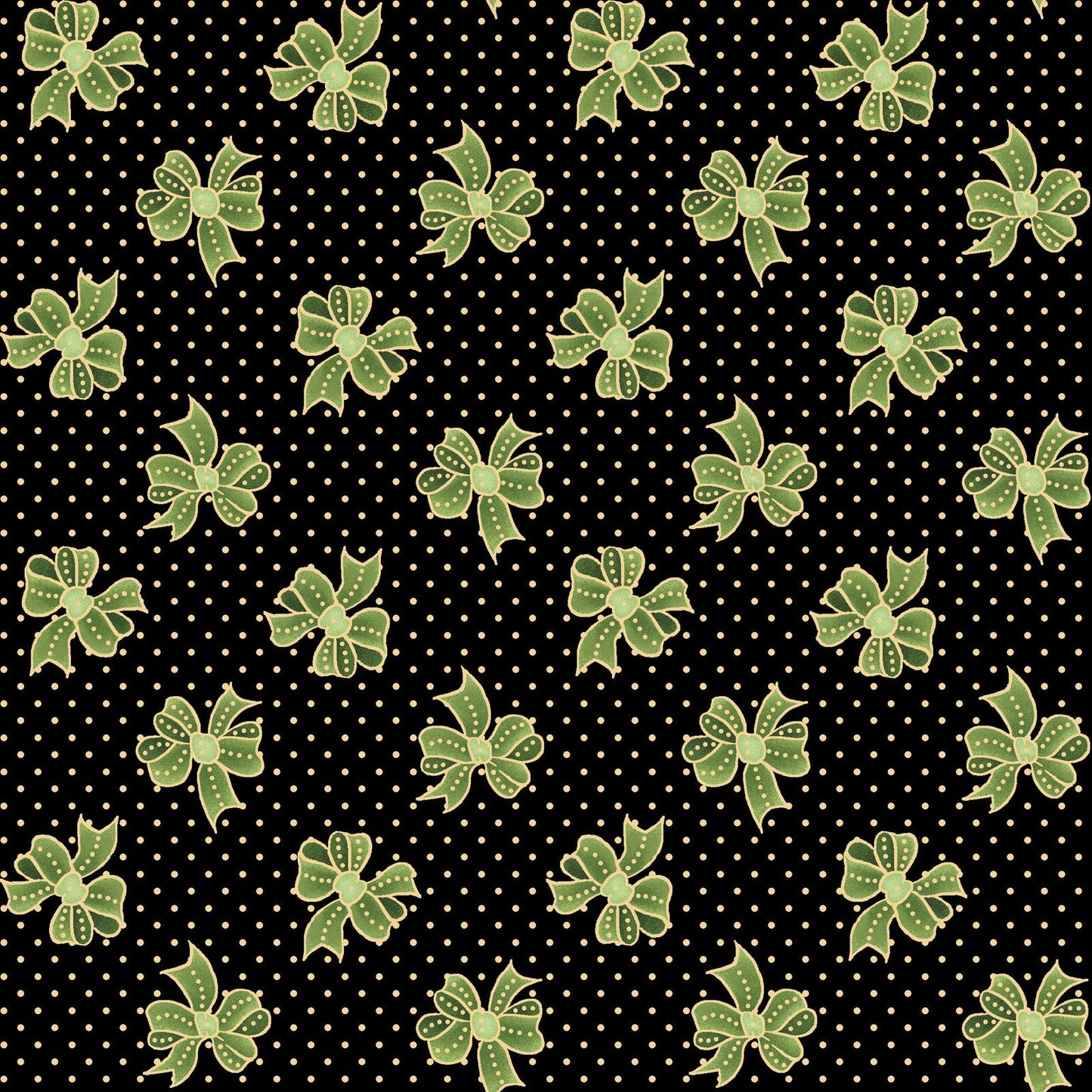 44 x 36 Christmas Green Ribbons Bows on Black Maywood Studio Metallic 100% Cotton