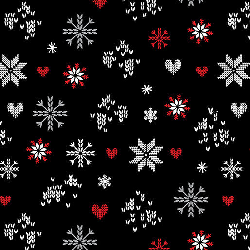 44 x 36 Christmas Snowflake Love Black Benartex Fabrics 100% Cotton