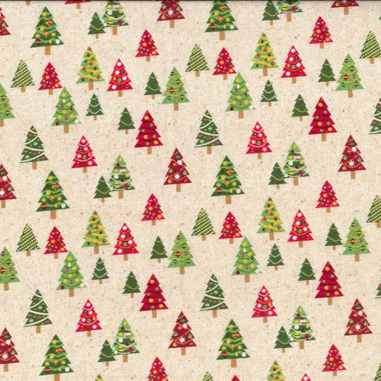 44 x 36 Christmas Trees Gold Glitter Beige Fabric Traditions 100% Cotton