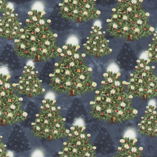 44 x 36 Christmas Winter Hollow Shadow Pine Trees Navy Wilmington Prints 100% Cotton