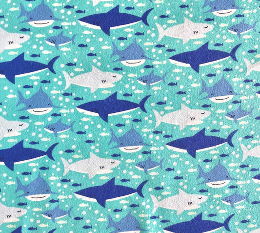 44 x 36 Cotton FLANNEL Sharks on Aqua A. E. Nathan Baby 100% Cotton