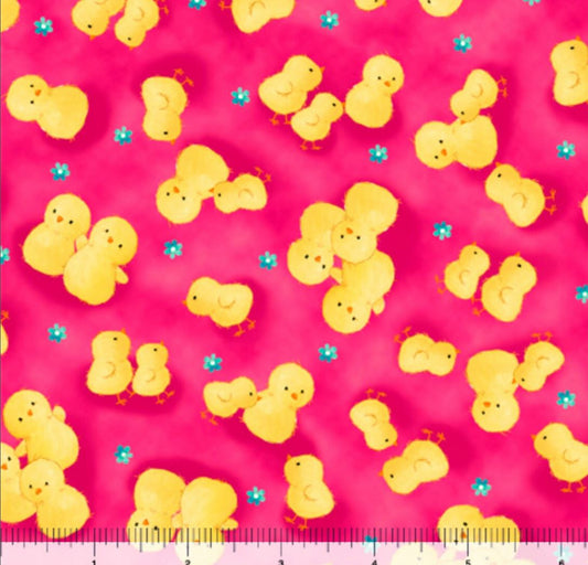 44 x 36 Easter Baby chicks on Pink QT Fabrics 100% Cotton