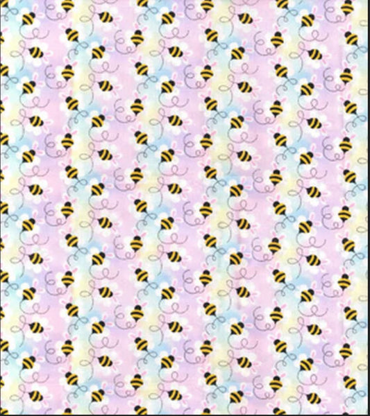 44 x 36 Easter Bees with Bunny Ears on Light Purple Fabric Traditions 100% Cotton