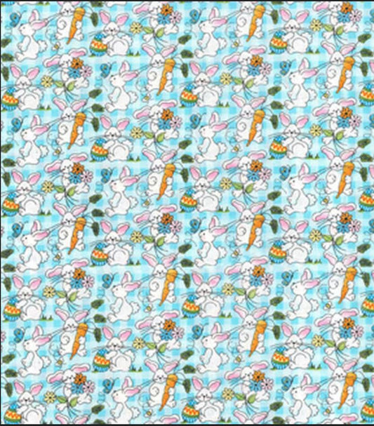 44 x 36 Easter Bunnies on Light Blue Plaid Fabric Traditions 100% Cotton