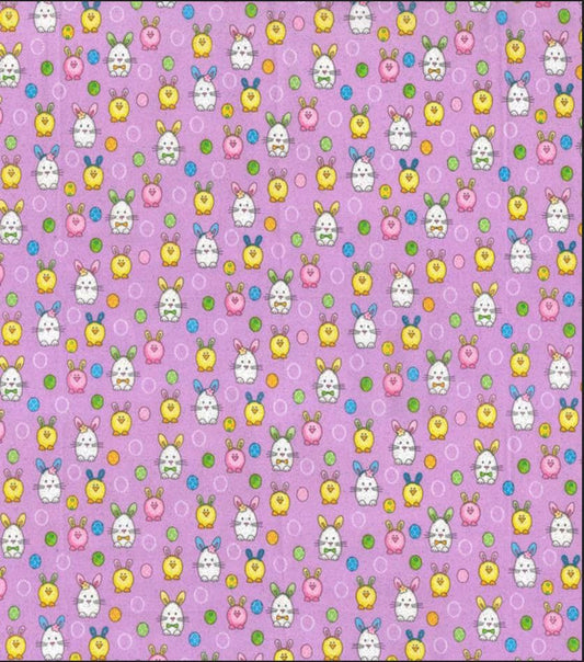 44 x 36 Easter Bunny Animals Glitter Purple Fabric Traditions 100% Cotton