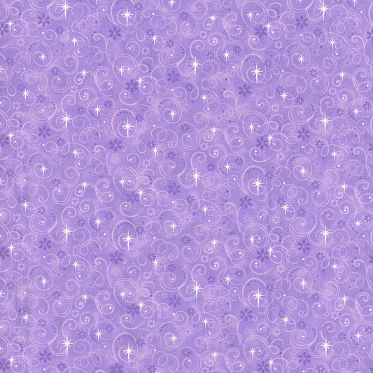 44 x 36 Easter White Swirls Stars Glitter on Violet Fabric Traditions 100% Cotton Valentine