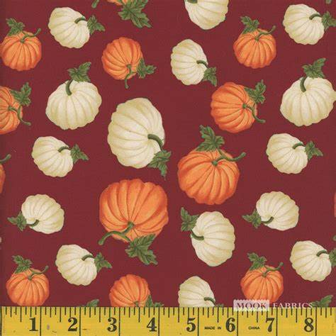 44 x 36 Fall Autumn Pumpkins on Burgundy 100% Cotton Fabric Thanksgiving