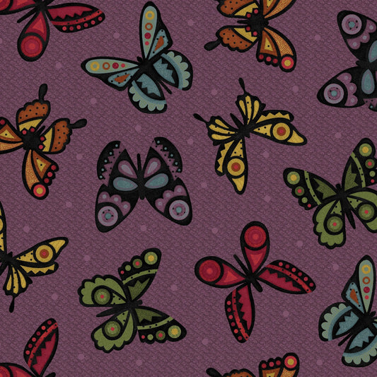 44 x 36 FLANNEL Bonnie's Butterflies on Purple 100% Cotton Floral