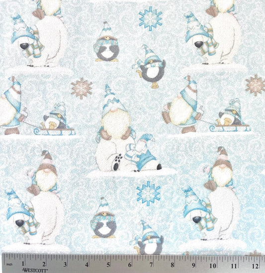 44 x 36 Flannel Polar Bear Penquin Gnomes I Love Sn’Gnomies Aqua Blue Henry Glass Christmas 100% Cotton