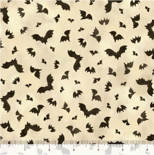 44 x 36 Flying bats on Cream Quilting Treasures 100% Cotton Halloween