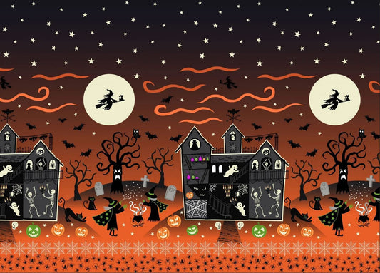 44 x 36 Halloween Haunted House Glow in the Dark Orange Haunted House Double Border Print