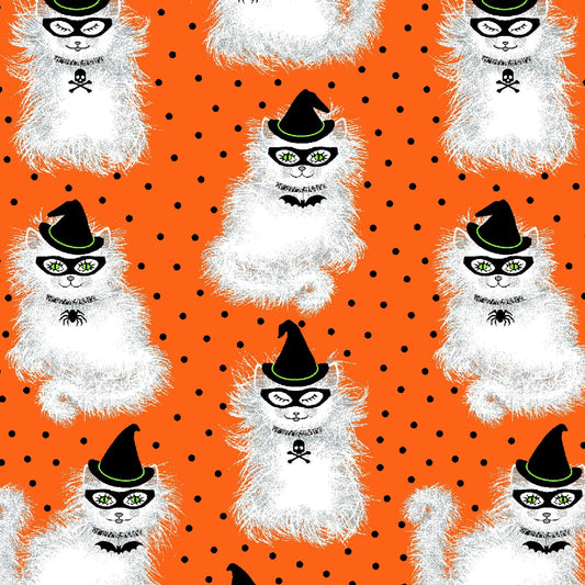 44 x 36 Halloween Spell on You Cats on Orange Fabric Traditions 100% Cotton