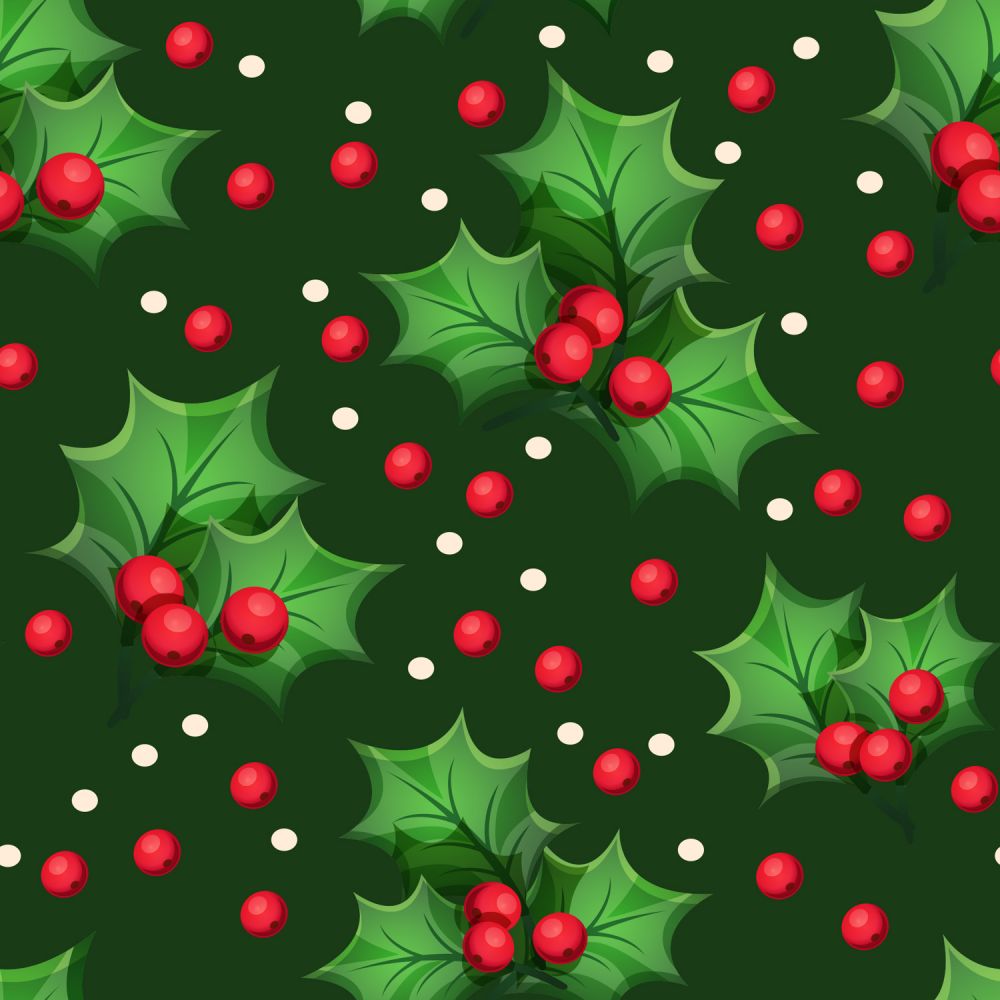 44 x 36 Holly and Berries toss on Green 100% Cotton Christmas