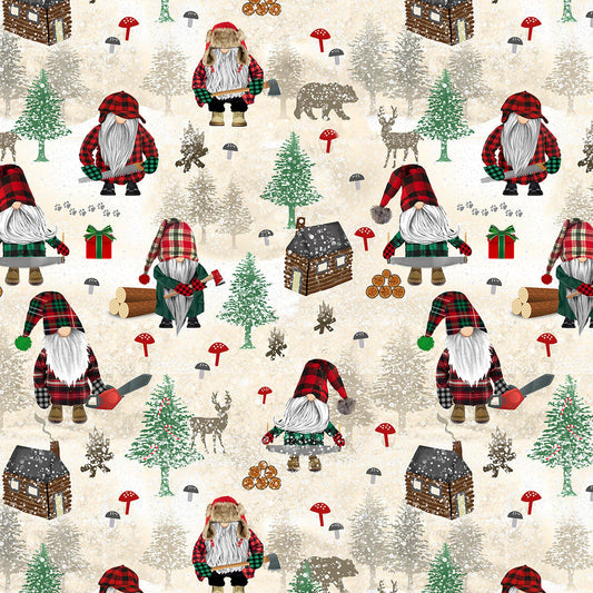 44 x 36 Lumberjack Gnomes Cream 100% Cotton Timeless Treasures Thanksgiving Christmas