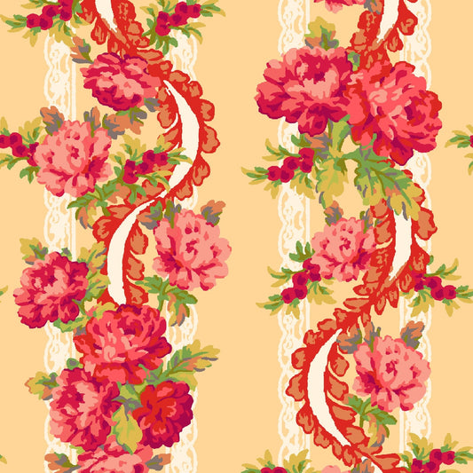 44 x 36 Maywood Studio Floral Border Pink on Light Yellow 100% Cotton