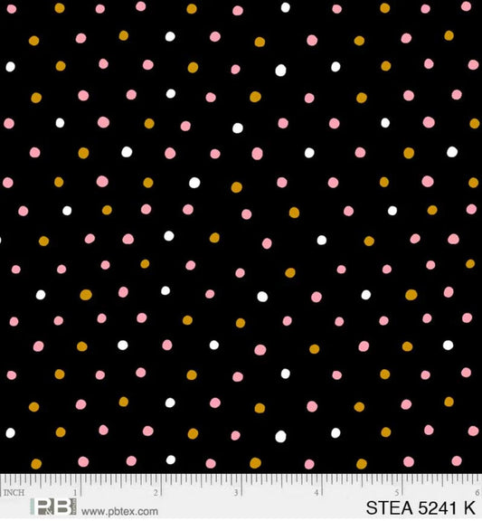 44 x 36 Multi Colored Dots on Black 100% Cotton Fabric