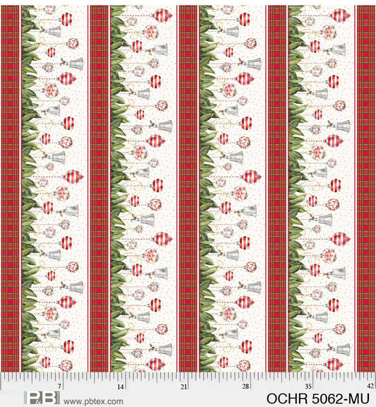 44 x 36 Ornamental Christmas Border Stripe 100% Cotton Fabric