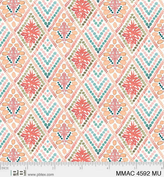 44 x 36 Pink Macrame on White 100% Cotton Fabric Novelty