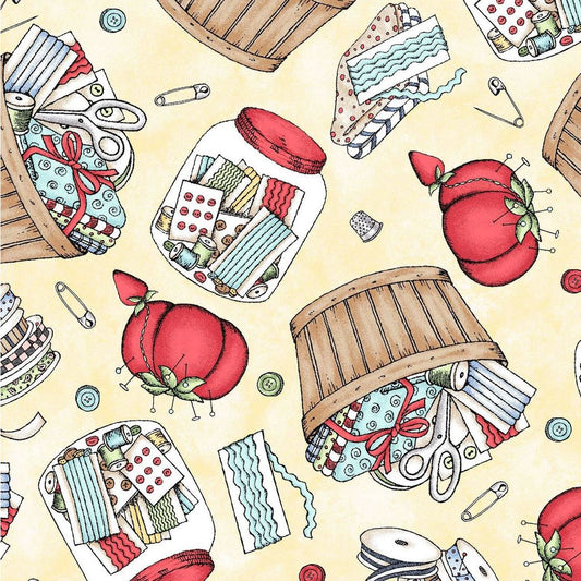 Maywood Studio Sewing Notions Yellow 100% Cotton All Over Print