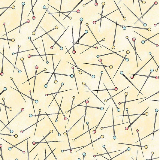 44 x 36 Sewing Pins on Light Yellow 100% Cotton Novelty