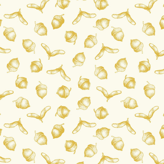 44 x 36 Simply Gold Metallic Acorns Studio E 100% Cotton Fabric Thanksgiving