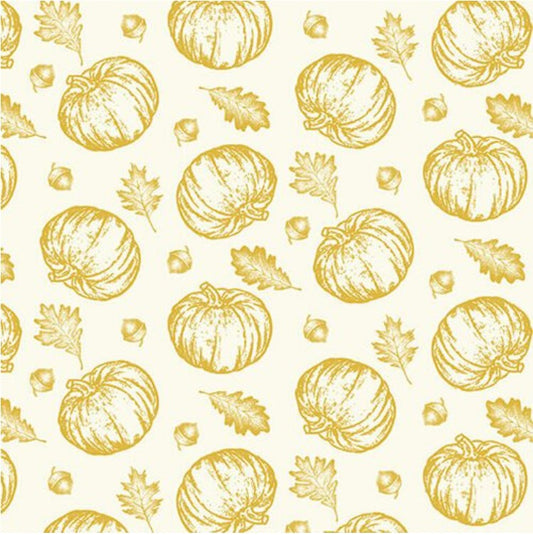 44 x 36 Simply Gold Metallic Pumpkins Studio E 100% Cotton Fabric Thanksgiving