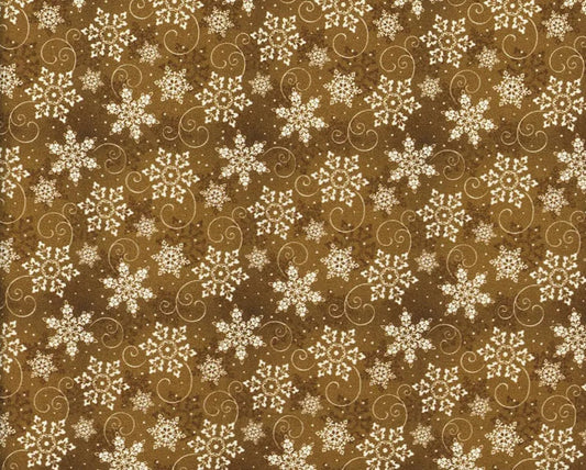 44 x 36 Snowflakes on Gold Christmas 100% Cotton Fabric