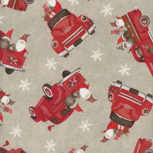 44 x 36 Timeless Treasures  Christmas Truck And Gnome Beige Let It Snow 100% Cotton Fabric