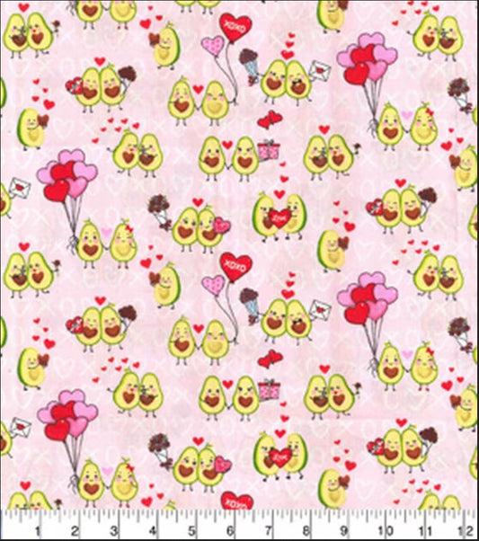 44 x 36 Valentine Avocados In Love on Pink Fabric Traditions 100% Cotton