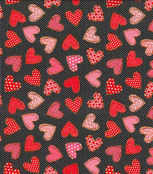 44 x 36 Valentine Glitter Hearts Toss Dots Fabric Traditions 100% Cotton