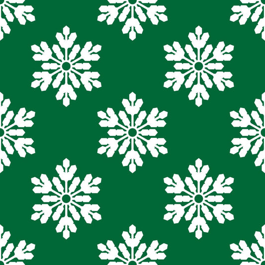 45 x 36 Christmas Snowflakes on Green 100% Cotton Fabric