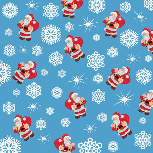 45 x 36 Christmas Thumbs Up Santas on Blue by the yard 100% Cotton Fabric