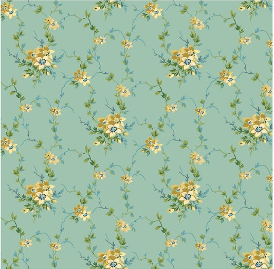 45 x 36 Flowers Trellis on Turquoise Blue 100% Cotton Marcus Fabrics